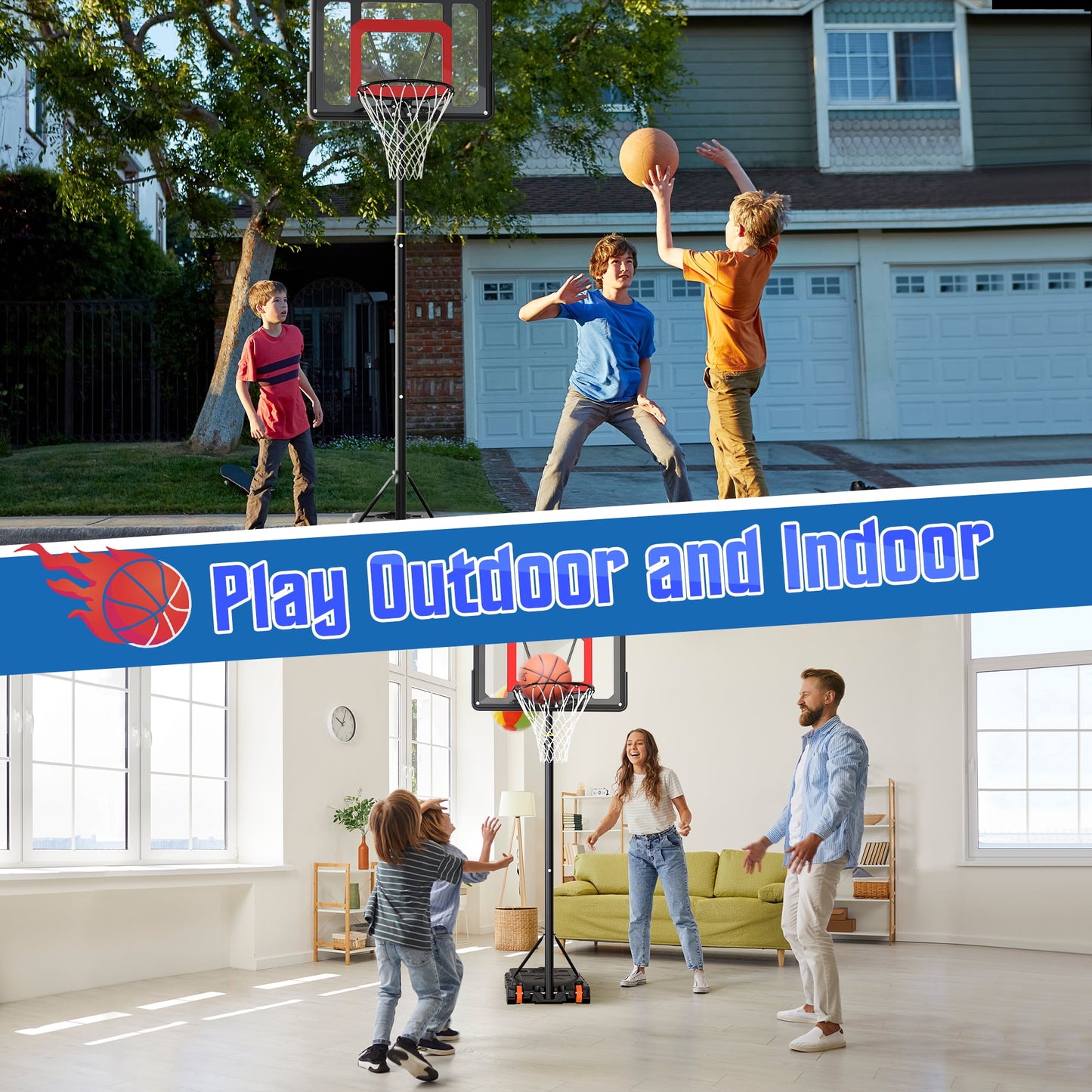 iFanze Portable Basketball Hoop Outdoor, 5ft-7ft Height Adjustable Basketball Goal System with Shatterproof Backboard, Built-in Wheels for Kids Teenagers Youth Indoor Outdoor Play
