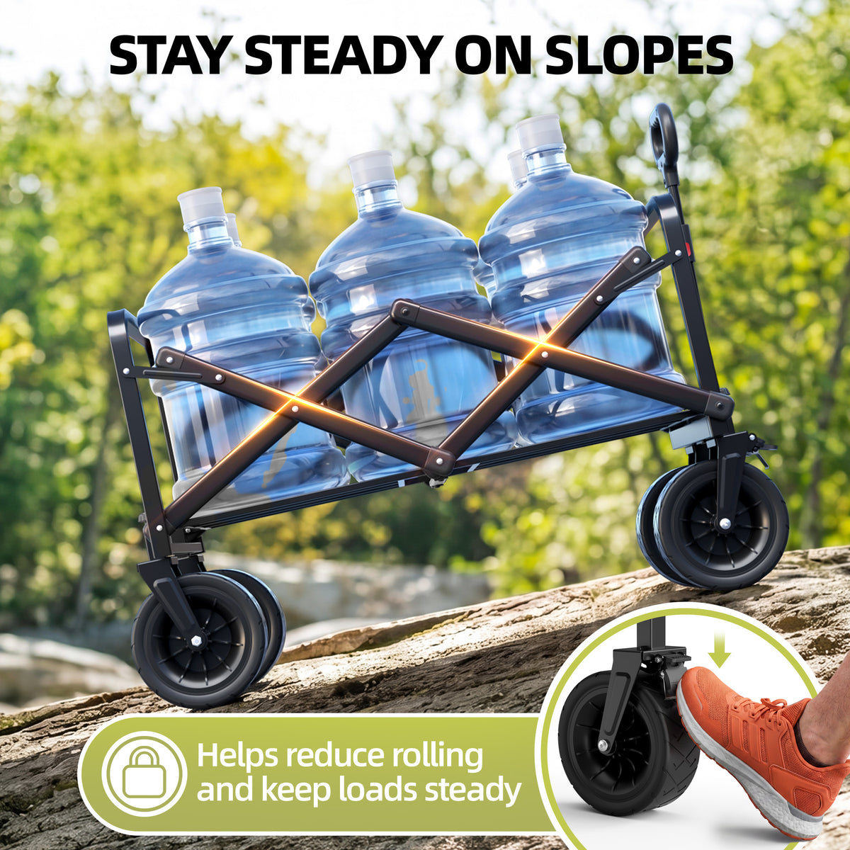 Qunler Collapsible Wagon Cart, 560lbs Heavy Duty Large Utility Garden Cart with Brake Wheels and Side Pocket for Camping, Shopping, Kids, Sports, Grocery, Black
