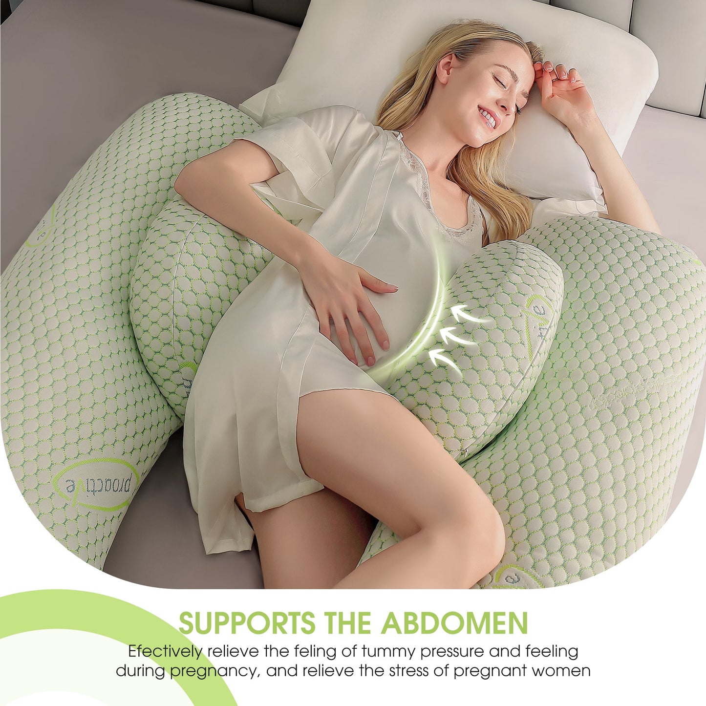 iFanze 36 inch Pregnancy Pillows for Sleeping, U Shaped Maternity Full Body Pillow for Pregnant Women with Belly, Back, Leg, Washable Cover, Green