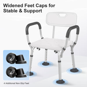 Posrue Adjustable Shower Chair, Shower Seat with Back and Padded Handles, Bath Chair for Seniors, Elderly, Disabled, Handicap and Injured, 350 lb Capacity