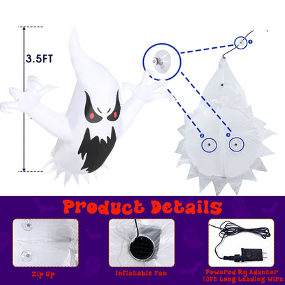 Meliful 4ft Halloween Inflatable Scary Ghost Rush Out of Window ,with Built-in LED Lights,Inflatable for Halloween Party Indoor, Outdoor, Patio, Garden, Lawn Decoration