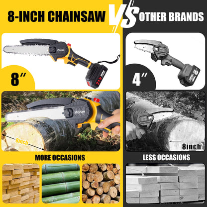 Jorocks Mini Chainsaw 8-inch, Cordless Power Chain Saws with 2 Batteries 3 Chains, Handheld Small Chainsaw for Wood Cutting Tree Trimming Pruning