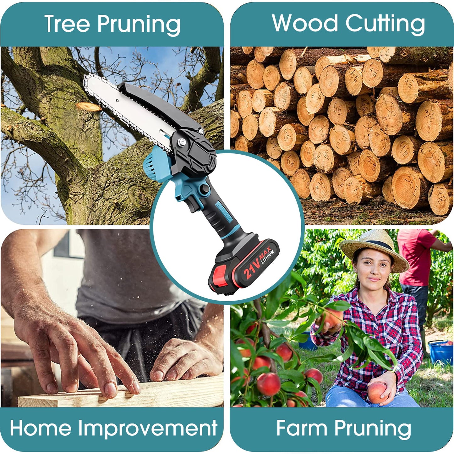 6 inch & 4 inch Mini Chainsaw, 2-in-1 Cordless Power Chainsaws with 2 Rechargebale Battery, Electric Pruning Saw for Garden Outdoor Tree Trimming Branch Wood Cutting