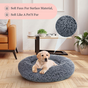 Calming Dog & Cat Bed, Anti-Anxiety Donut Cuddler Warming Cozy Soft Round Bed, Fluffy Faux Fur Plush Cushion bed for Small Medium Dogs and Cats, 24"