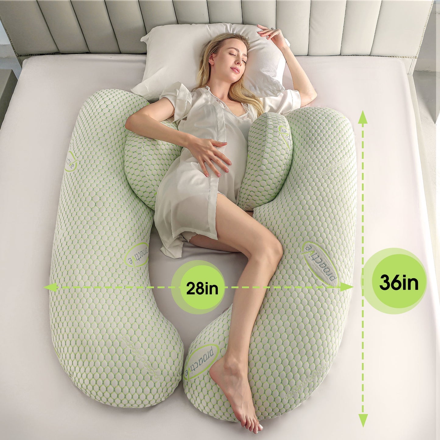 iFanze 36 inch Pregnancy Pillows for Sleeping, U Shaped Maternity Full Body Pillow for Pregnant Women with Belly, Back, Leg, Washable Cover, Green