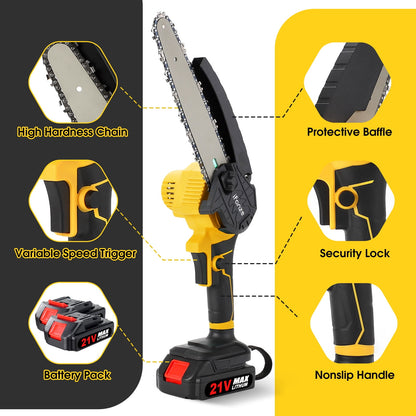 Jorocks Mini Chainsaw 8-inch, Cordless Power Chain Saws with 2 Batteries 3 Chains, Handheld Small Chainsaw for Wood Cutting Tree Trimming Pruning