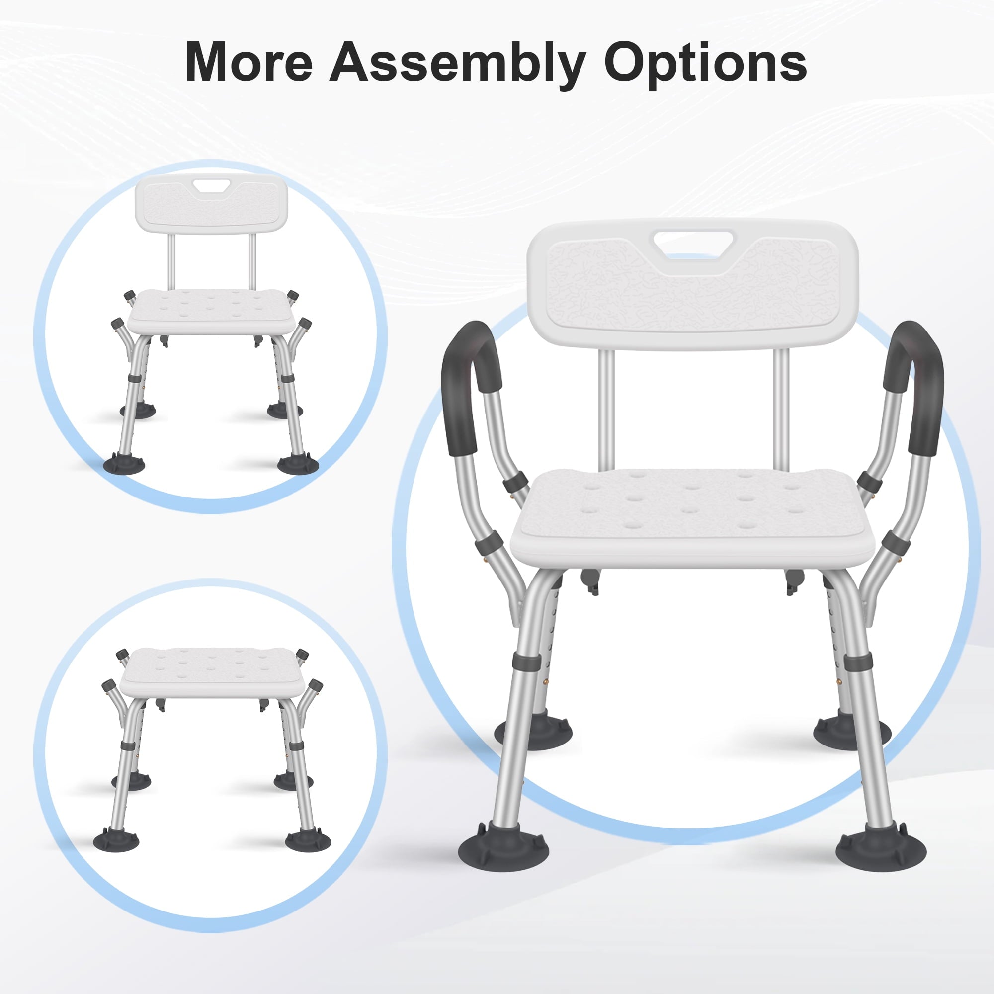 Posrue Adjustable Shower Chair, Shower Seat with Back and Padded Handles, Bath Chair for Seniors, Elderly, Disabled, Handicap and Injured, 350 lb Capacity