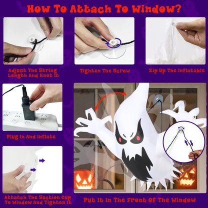 Meliful 4ft Halloween Inflatable Scary Ghost Rush Out of Window ,with Built-in LED Lights,Inflatable for Halloween Party Indoor, Outdoor, Patio, Garden, Lawn Decoration
