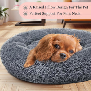 Calming Dog & Cat Bed, Anti-Anxiety Donut Cuddler Warming Cozy Soft Round Bed, Fluffy Faux Fur Plush Cushion bed for Small Medium Dogs and Cats, 24"