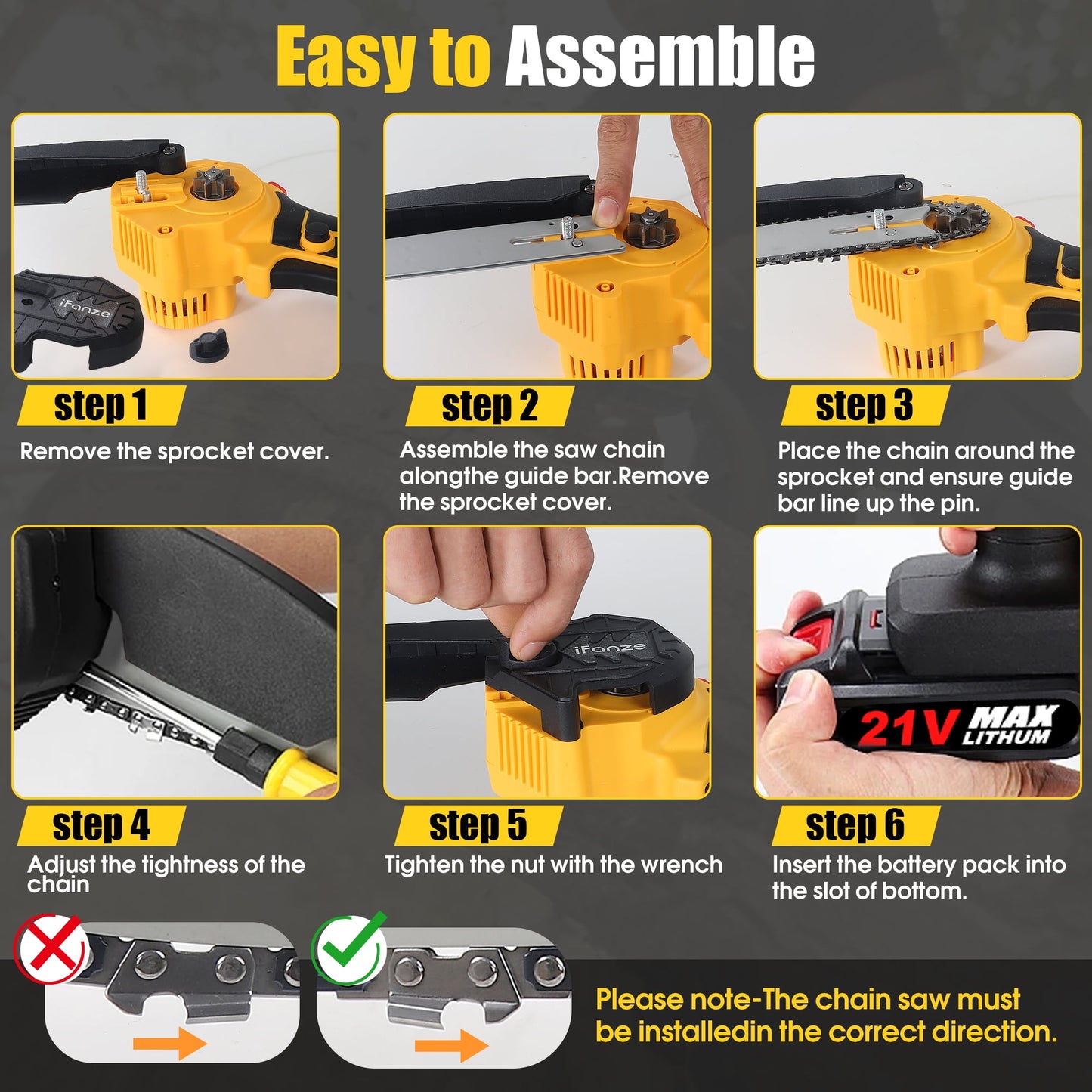 Jorocks Mini Chainsaw 8-inch, Cordless Power Chain Saws with 2 Batteries 3 Chains, Handheld Small Chainsaw for Wood Cutting Tree Trimming Pruning