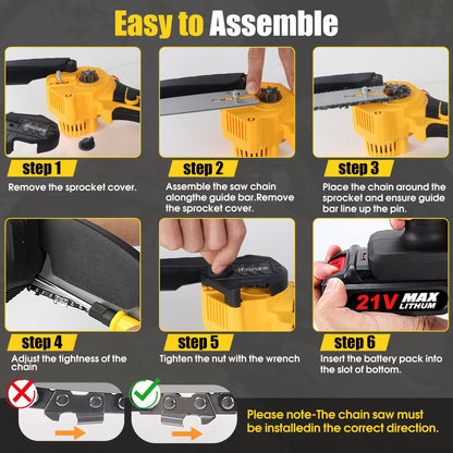 Jorocks Mini Chainsaw 8-inch, Cordless Power Chain Saws with 2 Batteries 3 Chains, Handheld Small Chainsaw for Wood Cutting Tree Trimming Pruning