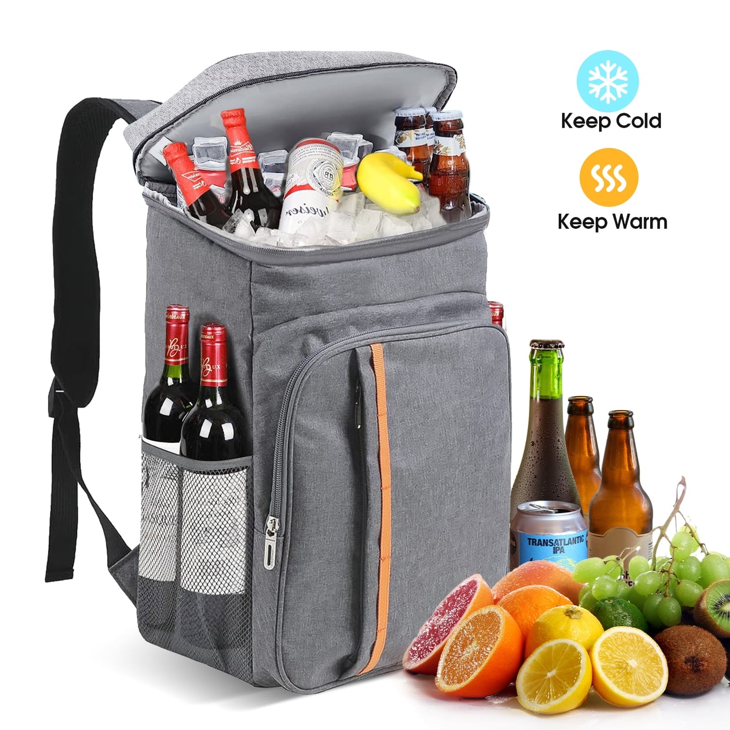 iFanze 30 Cans Backpack Cooler, Soft Sided Cooler, Gray