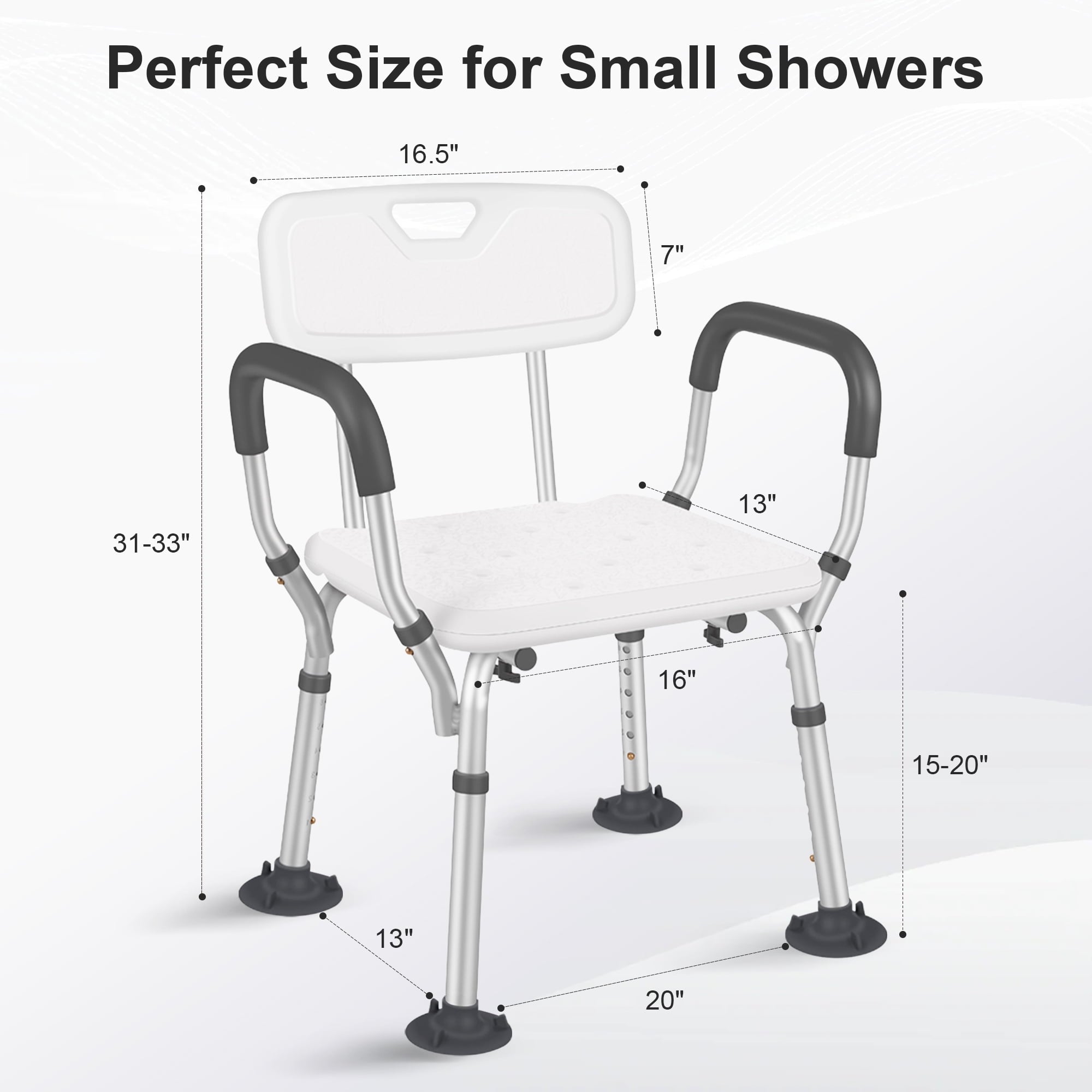 Posrue Adjustable Shower Chair, Shower Seat with Back and Padded Handles, Bath Chair for Seniors, Elderly, Disabled, Handicap and Injured, 350 lb Capacity