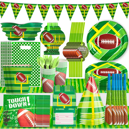Football Themed Party Supplies Tableware Kit 16 Sets, Super Bowl Decorations for Touchdown Game Day Birthday Themed Party, Serve 10