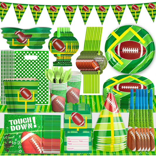 Football Themed Party Supplies Tableware Kit 16 Sets, Super Bowl Decorations for Touchdown Game Day Birthday Themed Party, Serve 10