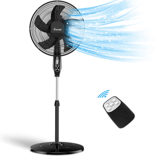 16" Pedestal Fan with Remote, 8-Speed Height Adjustment Standing Fan Max 9H Timer Cooling Fan for Bedroom Travel Home Office (White)