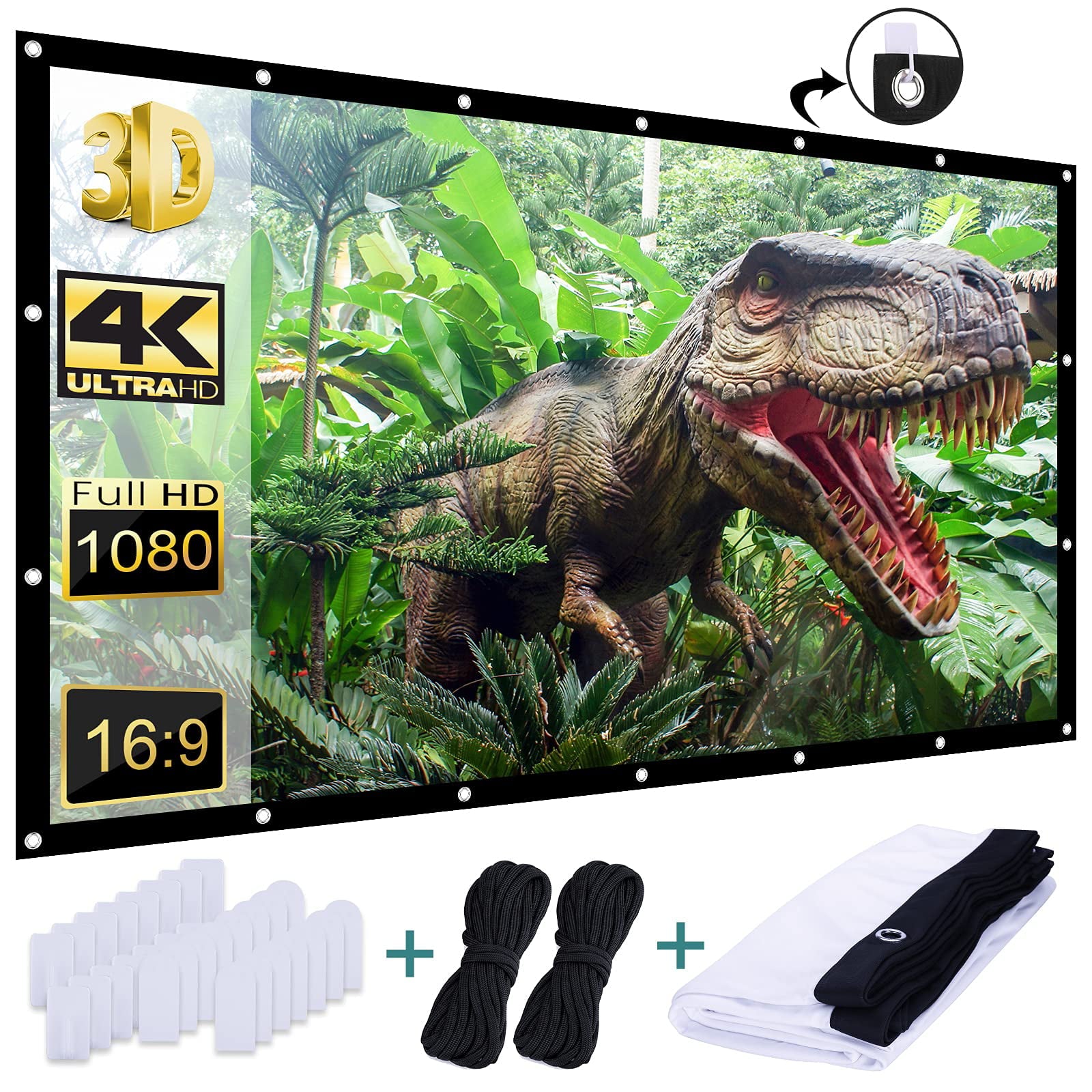 Projector Screen, Metal Silver 120 Inch Projection Screen 4K HD, 16:9 ...
