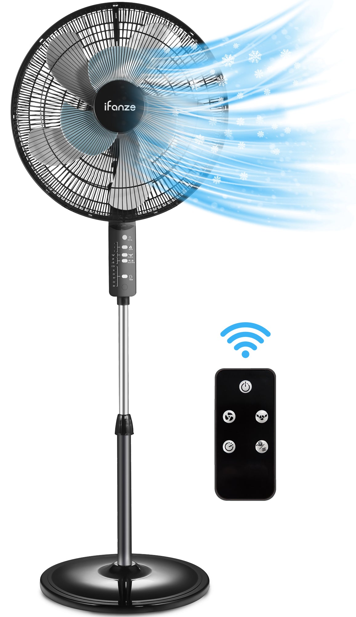 16" Dual-Blade Pedestal Fan, 90W Oscillating Standing Fan with Remote, 3 Speeds Settings, 40"- 49" Height Adjustable, 8H Timer, Tilt Head Floor Fan for Home, Living Room, Office Use
