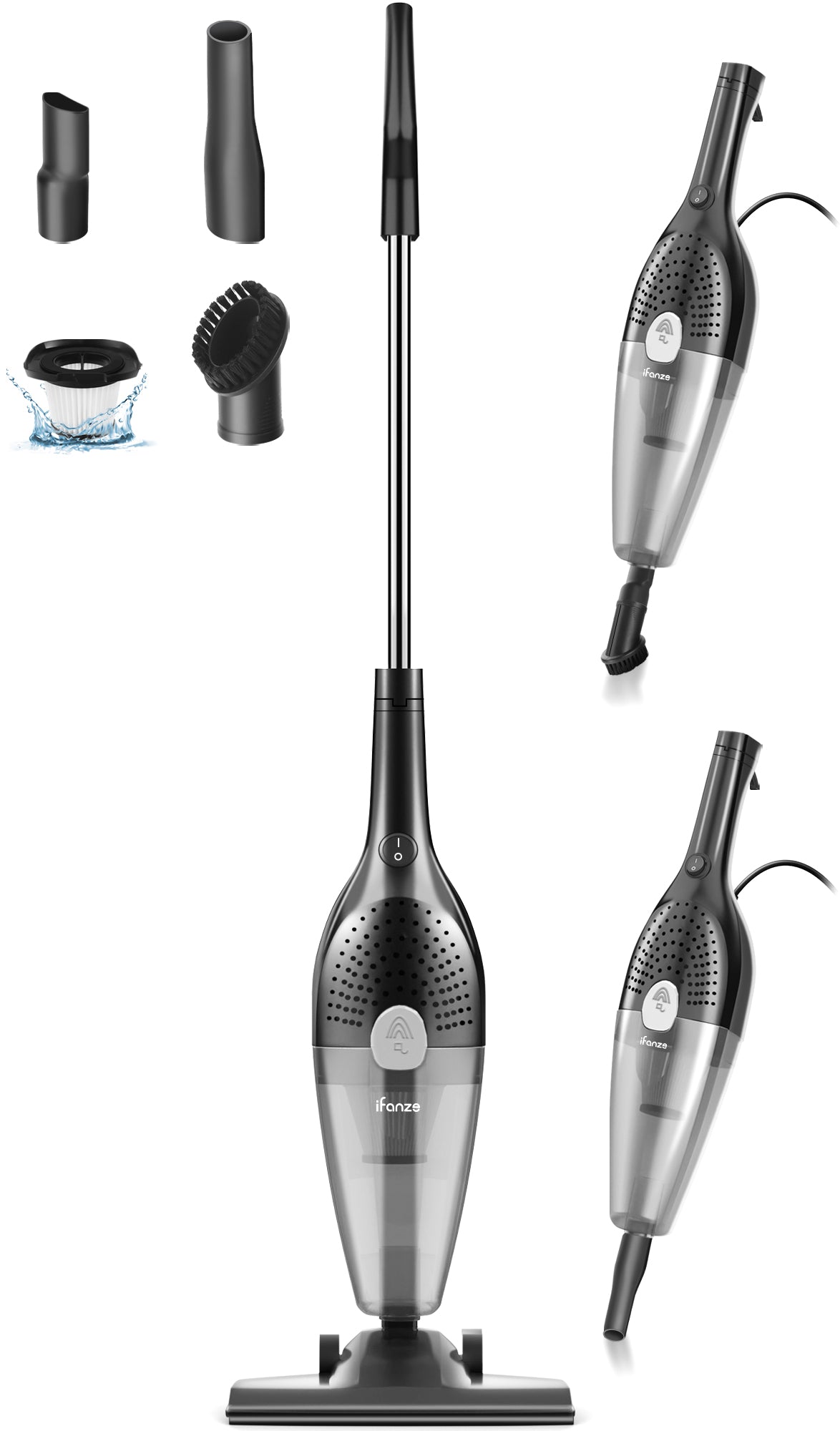 Qunler 25Kpa Corded Stick Vacuum Cleaner with Powerful Suction, 3-in-1 Lightweight Handheld Vacuum Cleaner for Home Carpet Pet Hair, Black Grey, BR602