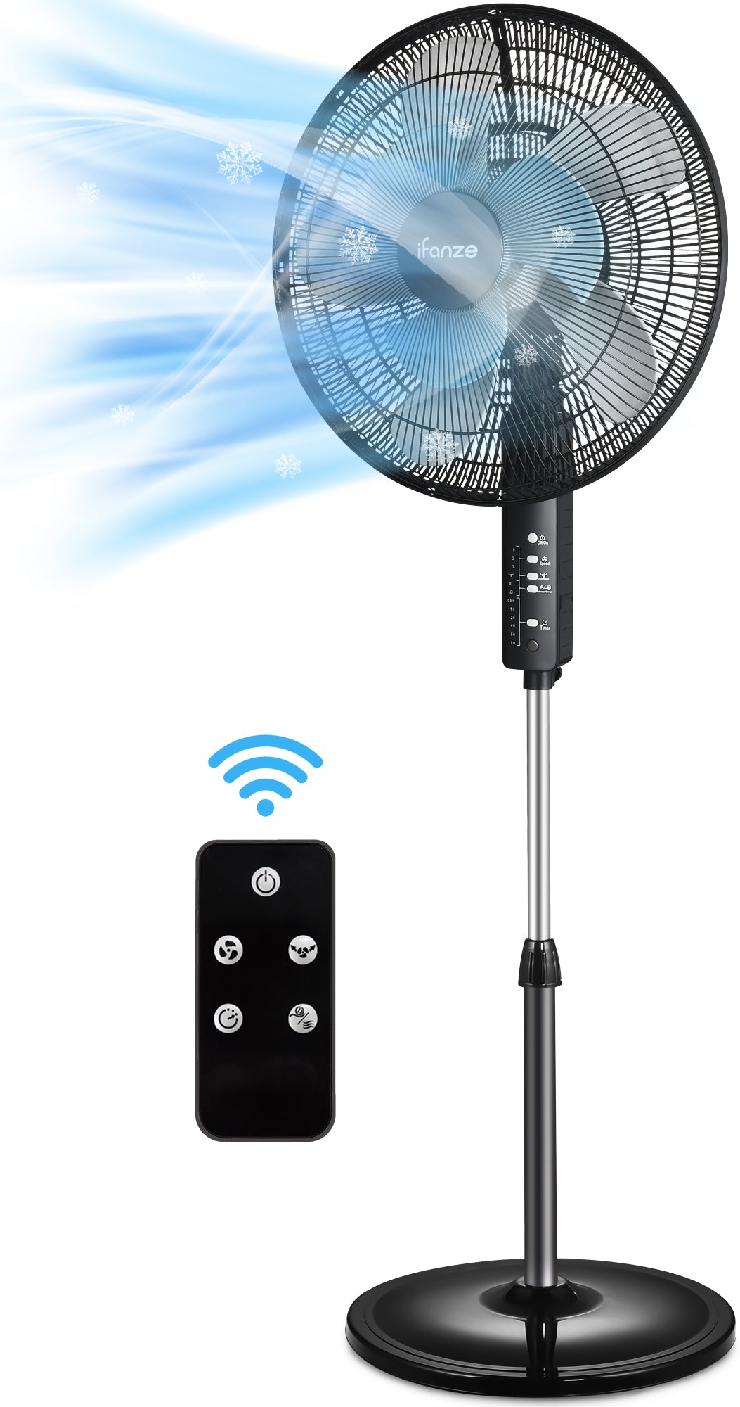 16" Dual-Blade Pedestal Fan, 90W Oscillating Standing Fan with Remote, 3 Speeds Settings, 40"- 49" Height Adjustable, 8H Timer, Tilt Head Floor Fan for Home, Living Room, Office Use