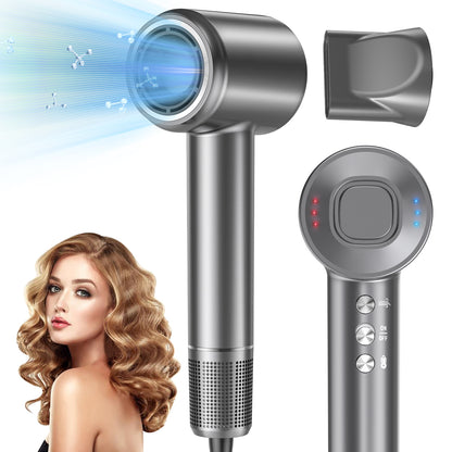 eTopeak Hair Dryer, High-Speed Blow Dryer With 5 Temps & 3 Speeds, 200 Million Negative Ions Hair dryer, 110,000 RPM Brushless Motor for Fast Drying, Gray