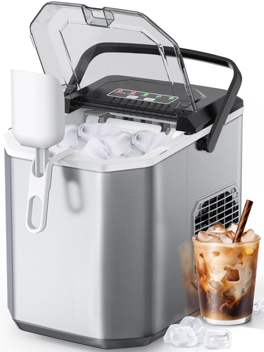 Qunler Ice Maker Countertop, 2 Sizes 9 Bullet Ice Cubes in 6 Mins, 26lbs/24Hrs, Self Cleaning Pebble Ice Machine with Scoop, Small Portable Ice Cube Maker for Home, Kitchen, Camping