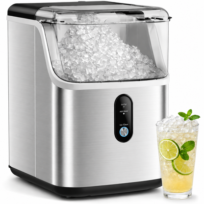 Qunler Countertop Nugget Ice Maker Machine, 33lb/Day Soft Chewable Pebble Crushed Portable Ice Maker, Stainless Steel
