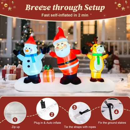 Qunler 9FT Long Santa Claus Snowman & Reindeer Group Christmas Inflatables Outdoor Decorations, Blow Up Yard Decorations with Built-in LED Lights