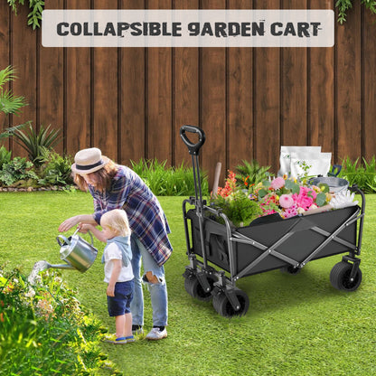 Qunler Large Collapsible Folding Wagon, 560 lbs Heavy Duty Big Bucket Utility Garden Cart with Oversized Tank Wheels for Sports, Shopping, Camping Kids, Black