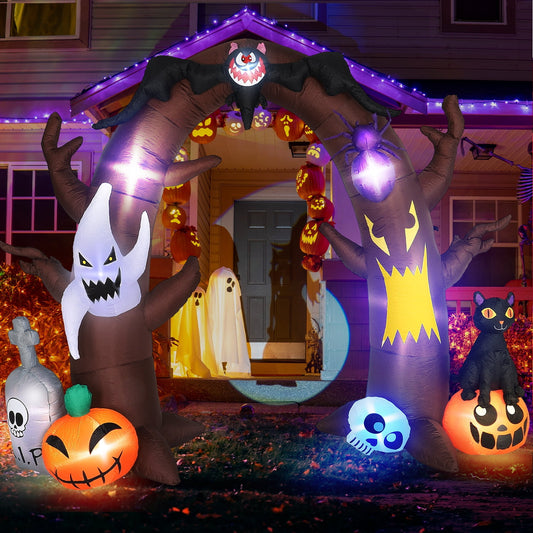 11ft Halloween Inflatable Archway with Pumpkins Skull Spider Ghosts Tombstone bat cat LED Lights Decor Outdoor Indoor Holiday Decorations, Lighted Yard Blowup, Lawn Blow Up Home Family Party