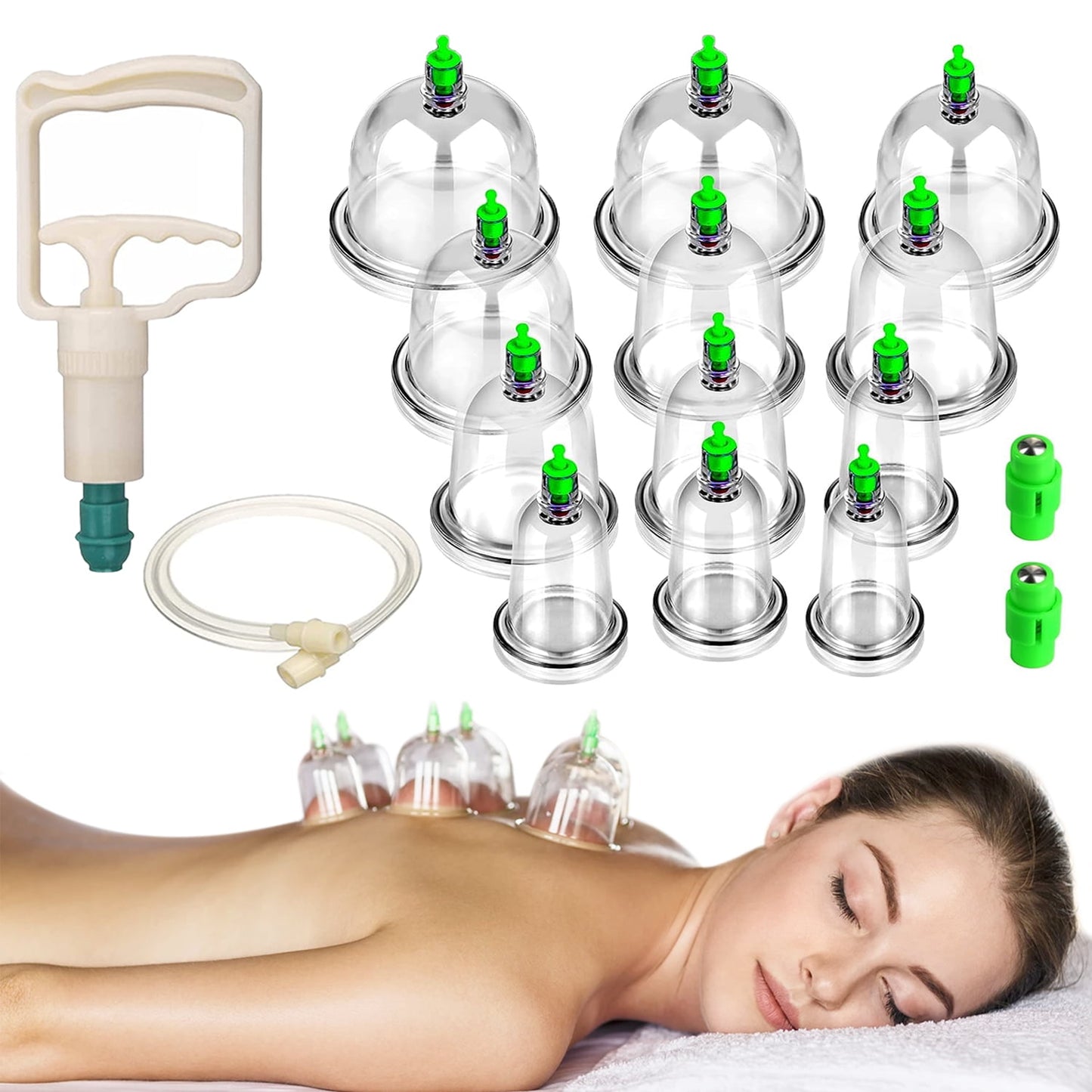 12 Cups Cupping Therapy Set, Biomagnetic Chinese Cupping Massage Cups for Tension Back Pain