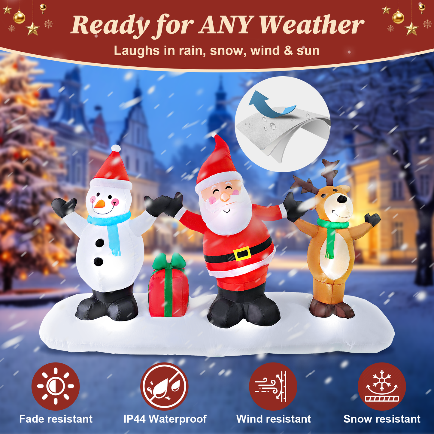 Qunler 9FT Long Santa Claus Snowman & Reindeer Group Christmas Inflatables Outdoor Decorations, Blow Up Yard Decorations with Built-in LED Lights