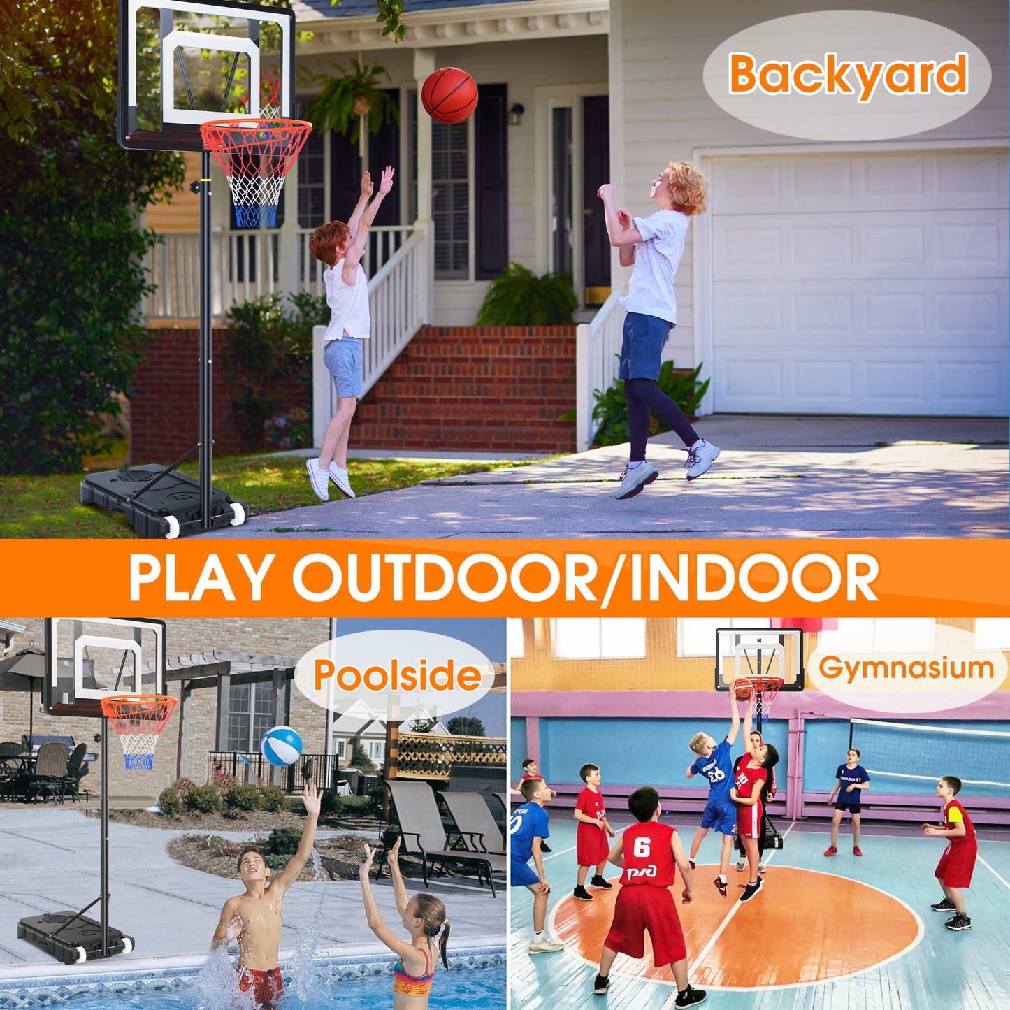 Qunler Basketball Hoop with 5-8ft Adjustable Height for Kids Teenagers Youth Junior, 33'' Portable Basketball Hoop with Stand & Backboard Wheels for Basketball Goals Indoor Outdoor Play