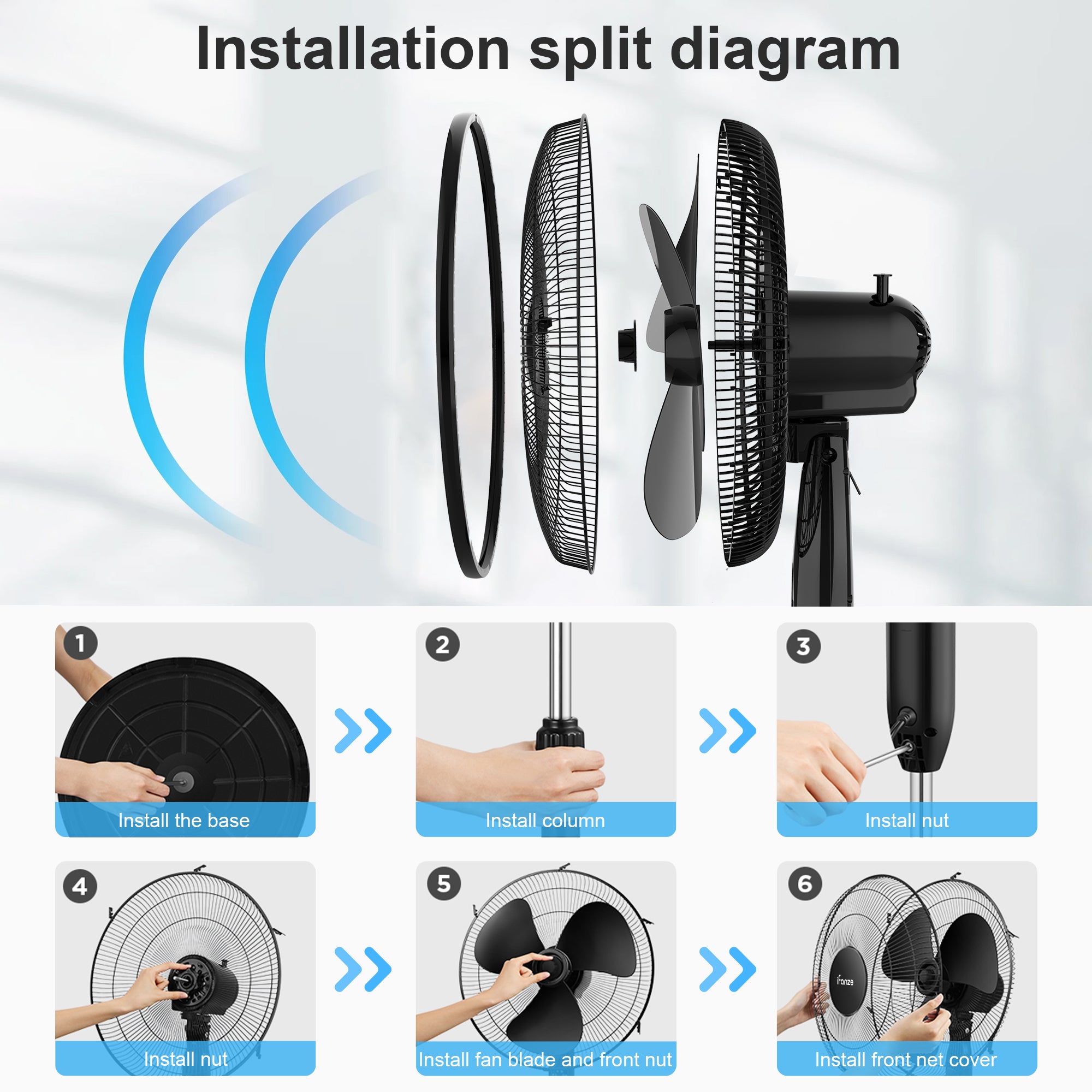16'' Pedestal Oscillating Fan with Remote Control, Stand Up Fan Adjust ...