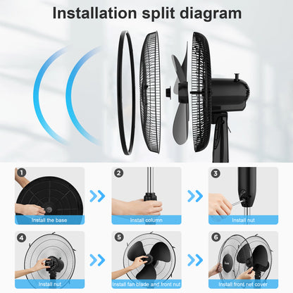 16'' Pedestal Oscillating Fan with Remote Control, Stand Up Fan Adjustable Height, 3-Speed, Electric Cooling Fans for Bedroom Home Office Use