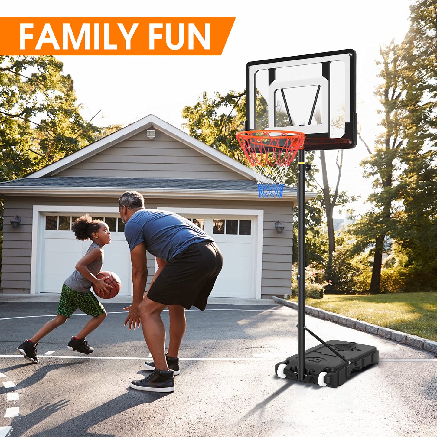 Qunler Basketball Hoop with 5-8ft Adjustable Height for Kids Teenagers Youth Junior, 33'' Portable Basketball Hoop with Stand & Backboard Wheels for Basketball Goals Indoor Outdoor Play