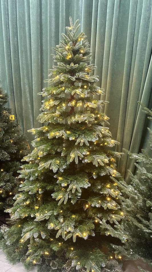 7 FT Pre-Lit PE Christmas Tree ,350 Lights and PE Branch 1249 Tips, Hinged Artificial Holiday Xmas Christmas Decoration, Metal Base Stand, Green