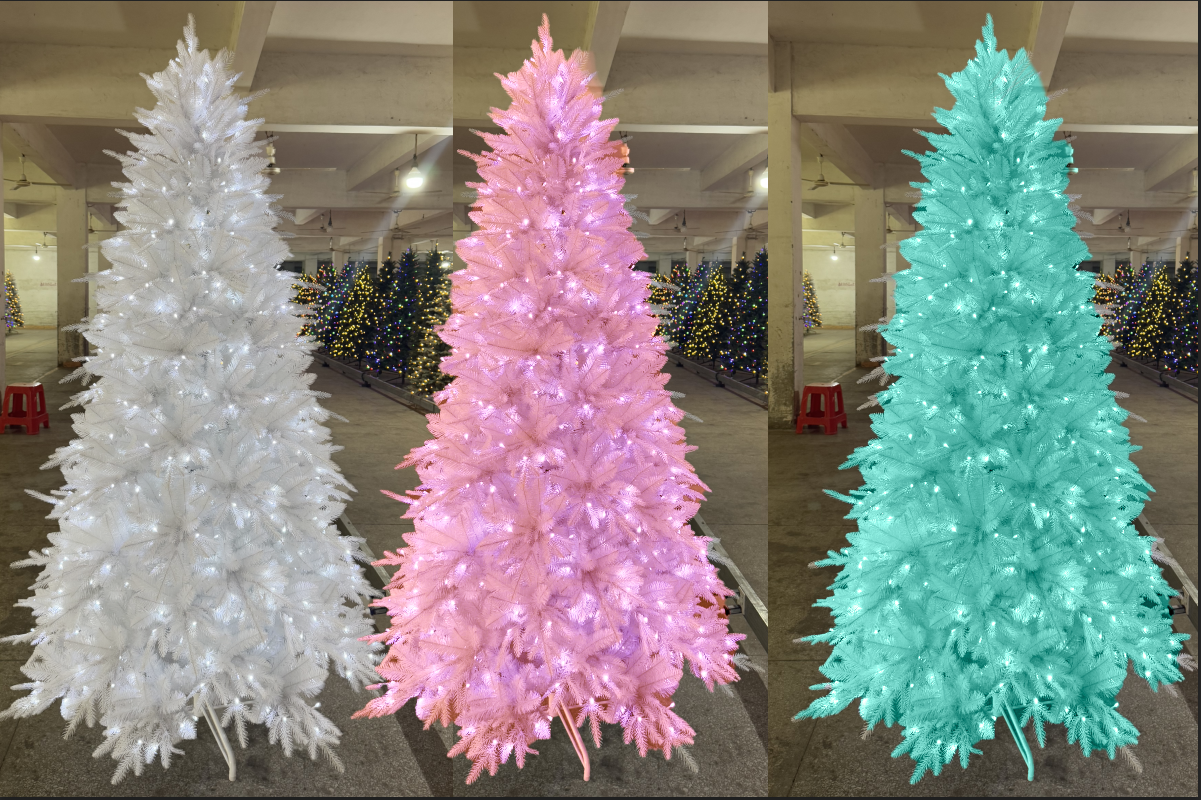 7.5FT Artificial Prelit Pink Christmas Tree, Qunler Full Xmas Pine Tree with 1200 Branch Tips 400 Warm Light for Holiday Indoor Outdoor Decoration, Pink