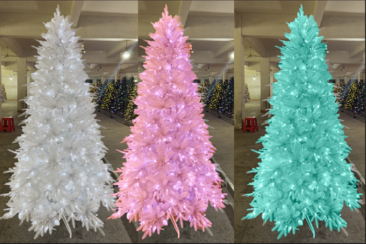 7.5FT Artificial Prelit Pink Christmas Tree, Qunler Full Xmas Pine Tree with 1200 Branch Tips 400 Warm Light for Holiday Indoor Outdoor Decoration, Pink