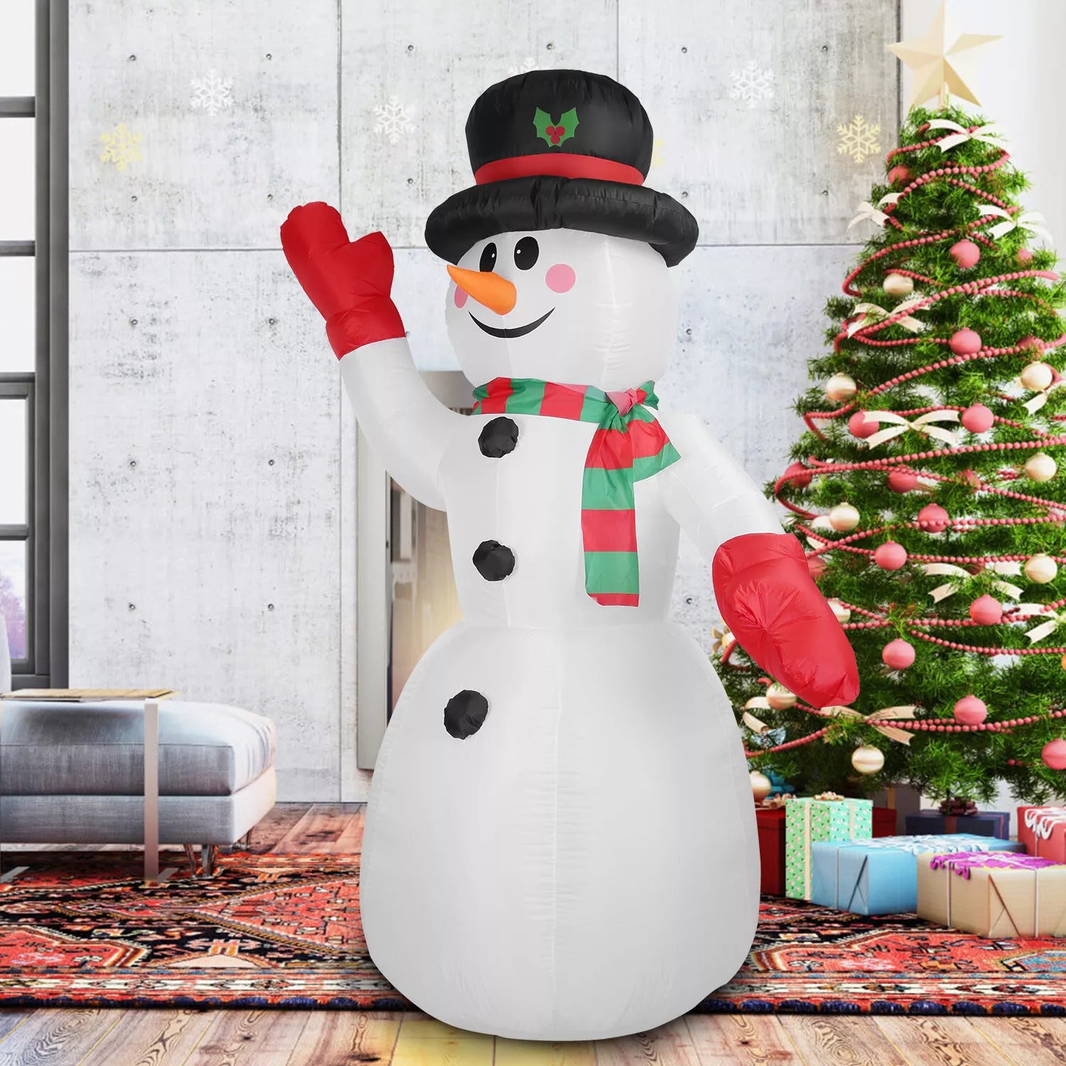 Snowman Christmas Inflatable with Present Gift Box Rotating Color LED Light Up Xmas for Blow Up Yard Decoration, Indoor Outdoor Garden Christmas Decoration, 8FT