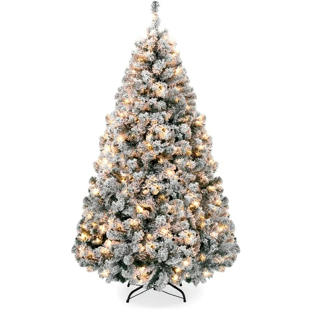 5.5FT Pre-Lit Pencil Christmas Tree Artificial Snow Flocked Slim Skinny Christmas Tree Holiday Decoration
