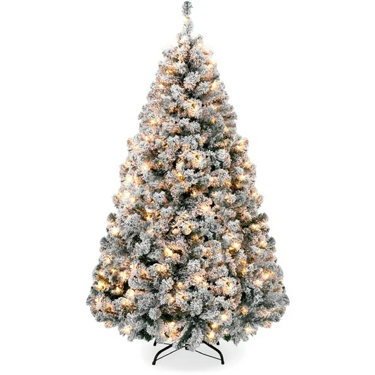 5.5FT Pre-Lit Pencil Christmas Tree Artificial Snow Flocked Slim Skinny Christmas Tree Holiday Decoration