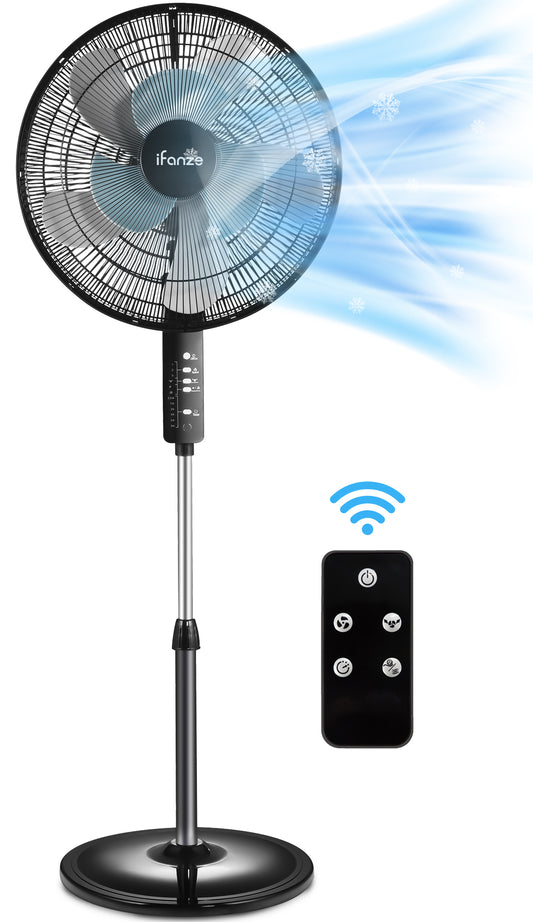 16" Dual-Blade Pedestal Fan, 90W Oscillating Standing Fan with Remote, 3 Speeds Settings, 40"- 49" Height Adjustable, 8H Timer, Tilt Head Floor Fan for Home, Living Room, Office Use