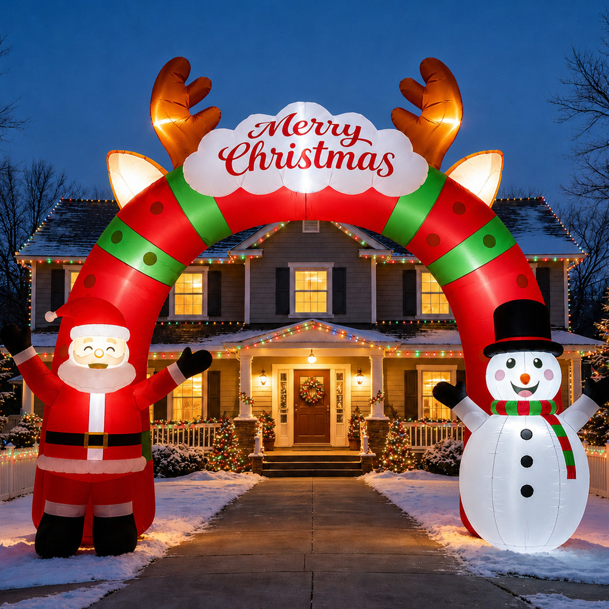 12 FT Long Christmas Inflatable Archway with Santa, Snowman and LED Lights for Outdoor Christmas Yard Decoration