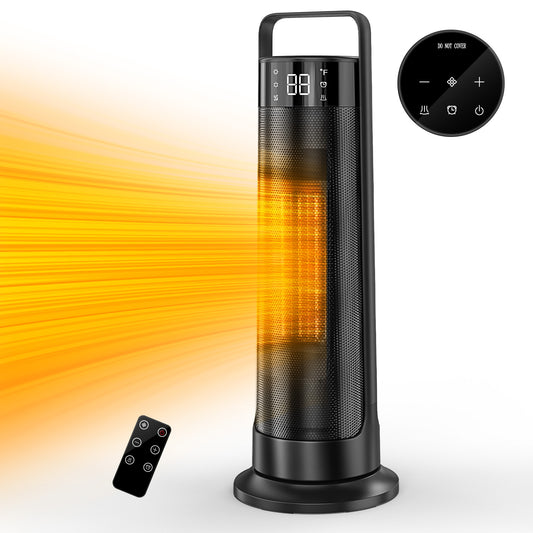 21" Space Heaters for Indoor Use, 1500W Fast Heating 50° Oscillating Portable Electric PTC Ceramic Heater, with Thermostat, Overheat Protection, 12H Timer, 3 Modes, Black