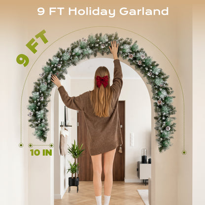 9ft Pre-Lit Christmas Garland with LED Lights w/ 8 Modes & Timer for Outdoor Indoor Xmas Decoration Fireplace Stairs Doorway Railings Decor, Battery Operated
