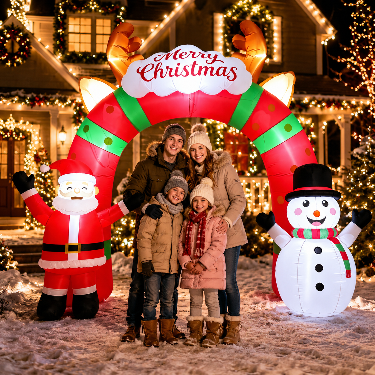 10ft Lighted Christmas Inflatable Archway Arch with Santa Claus and Snowman Cute Indoor Outdoor Garden Yard Party LED Lights Prop Decoration