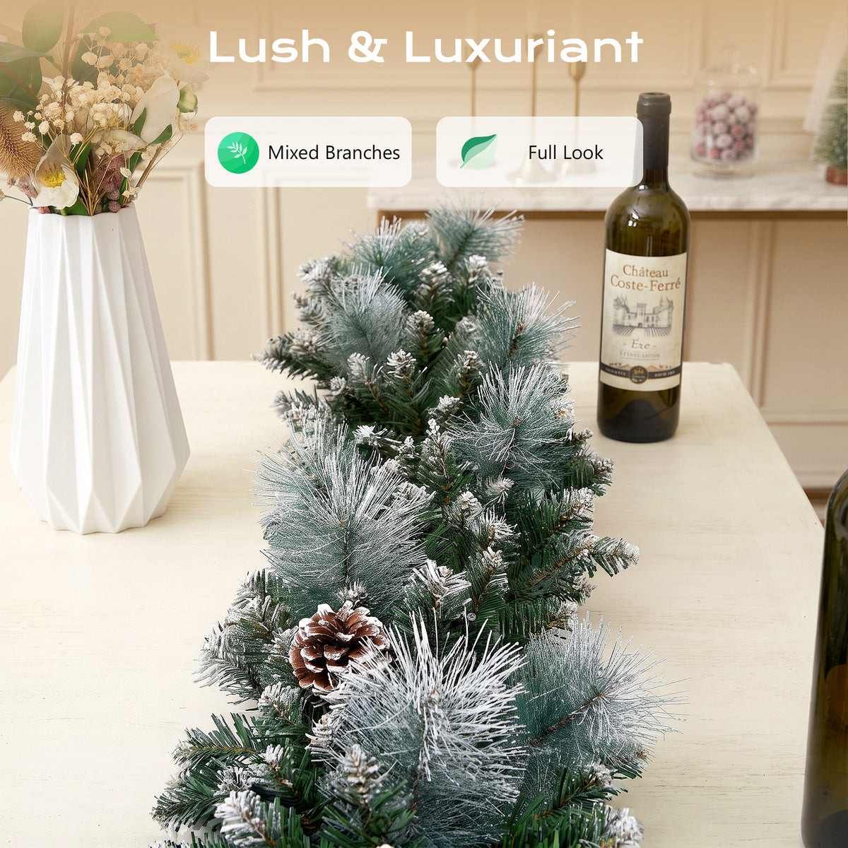 2 Pack 9ft Pre-Lit Christmas Garland with 100 LED Lights w/ 8 Modes & Timer for Outdoor Indoor Xmas Decoration Fireplace Mantle Stairs Doorway Railings Decor, Battery Operated