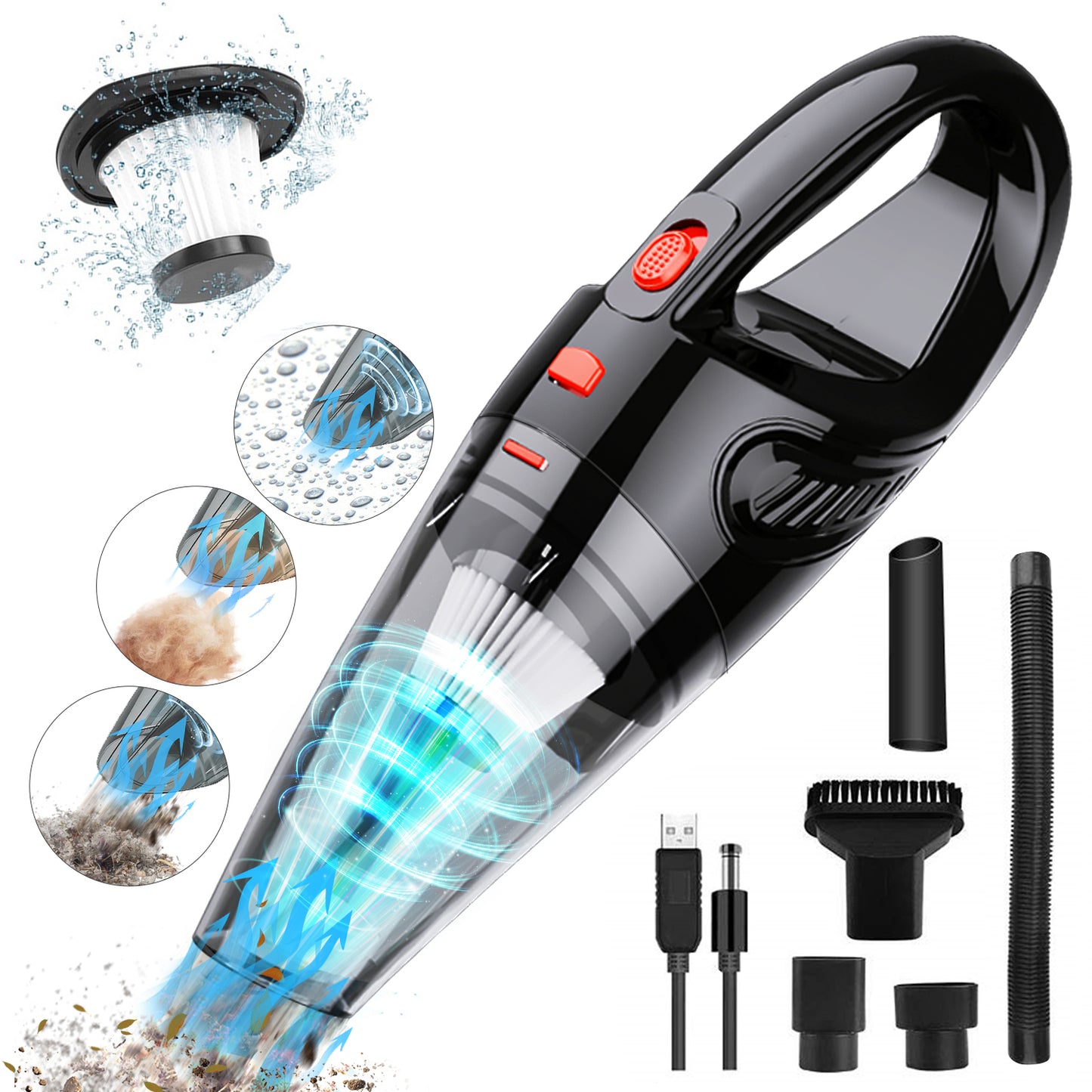 Handheld Vacuum Cordless, 6KPA Powerful Cyclonic Suction Vacuum Cleaner, Portable Car Vacuum Cleaner, Quick Charge Handheld Vacuum with Washable HEPA Filter for Car