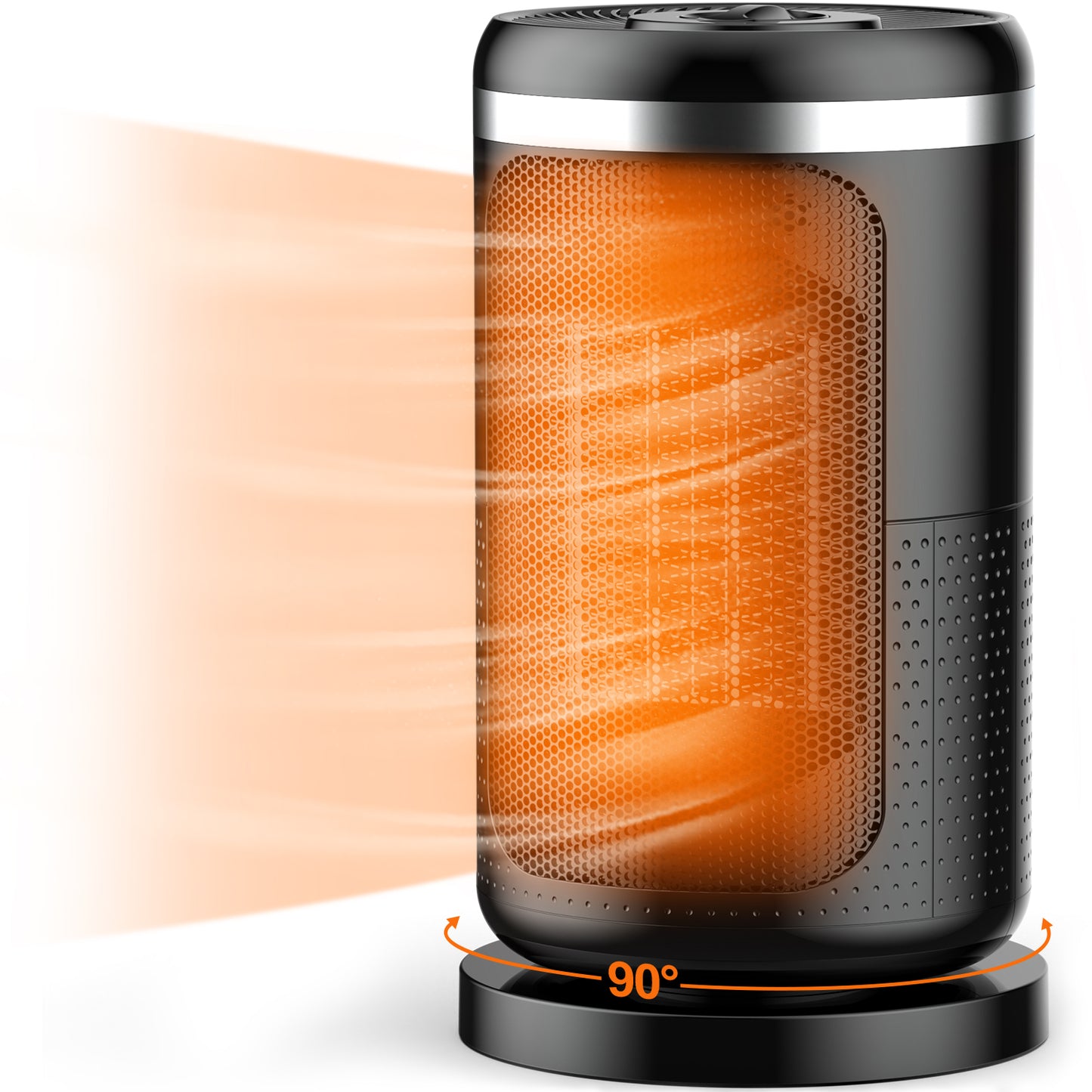 1500W Portable Electric Space Heater, Ceramic Heater with Thermostat, 90°Oscillation, Safe and Quiet for Office Room Desk Indoor Use, Black